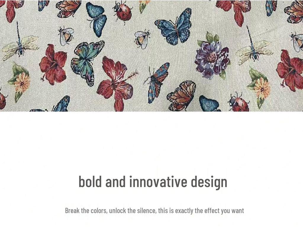 Pastoral Jacquard Color Weave Fabric: Insect & Butterfly Design for Clothing, Tablecloths, Bags, Handbags, and Sofas.