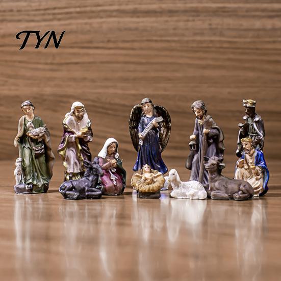 Catholic Church Decorations 11 Pcs Christmas Nativity Scene Set, Resin Mini Figurines Tabletop Decor, Christian Religious Gifts Holy Family