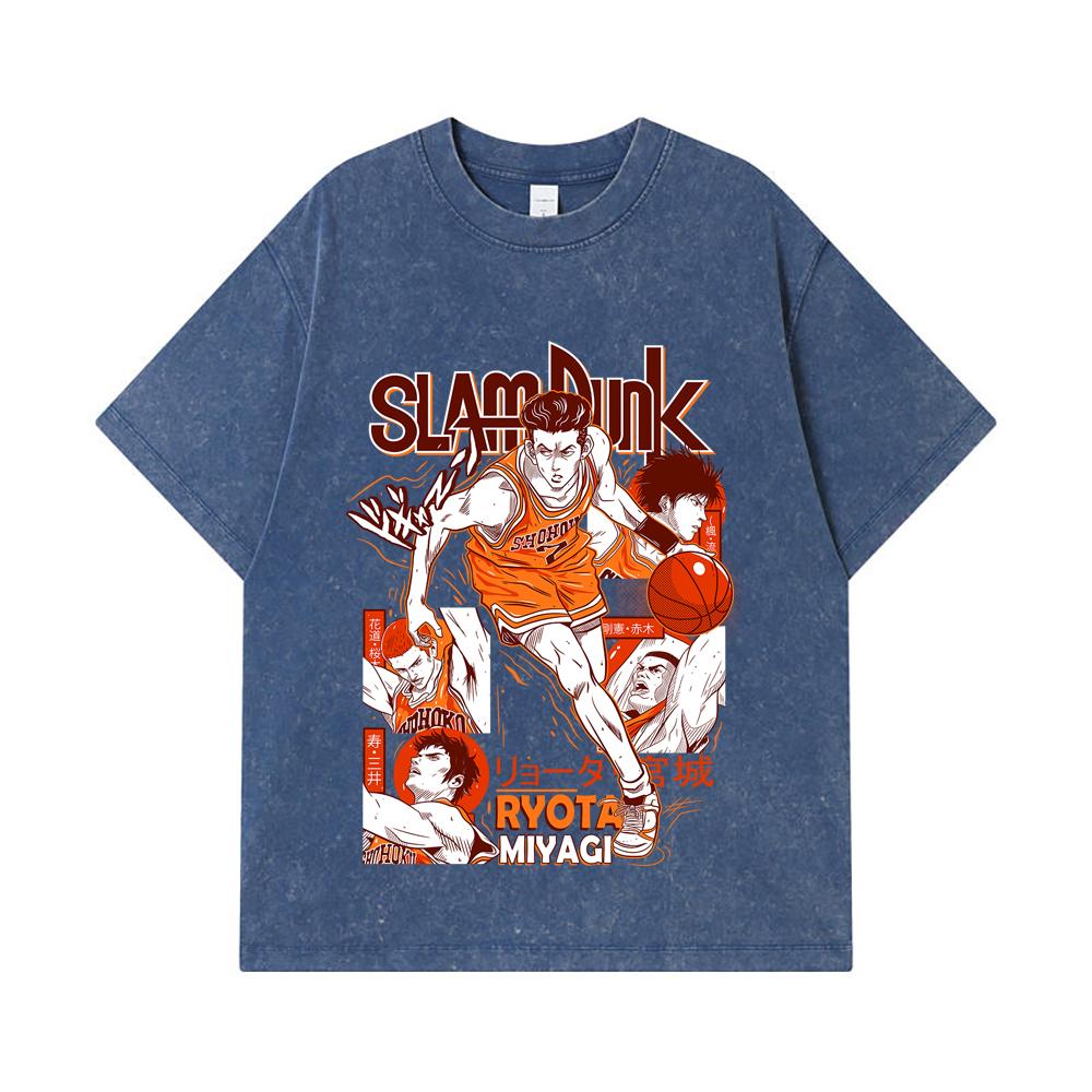 275 GSM Washed T-shirts 100% Cotton Slam Dunk V5 Ryota Print Unisex Heavy Cotton T Shirt