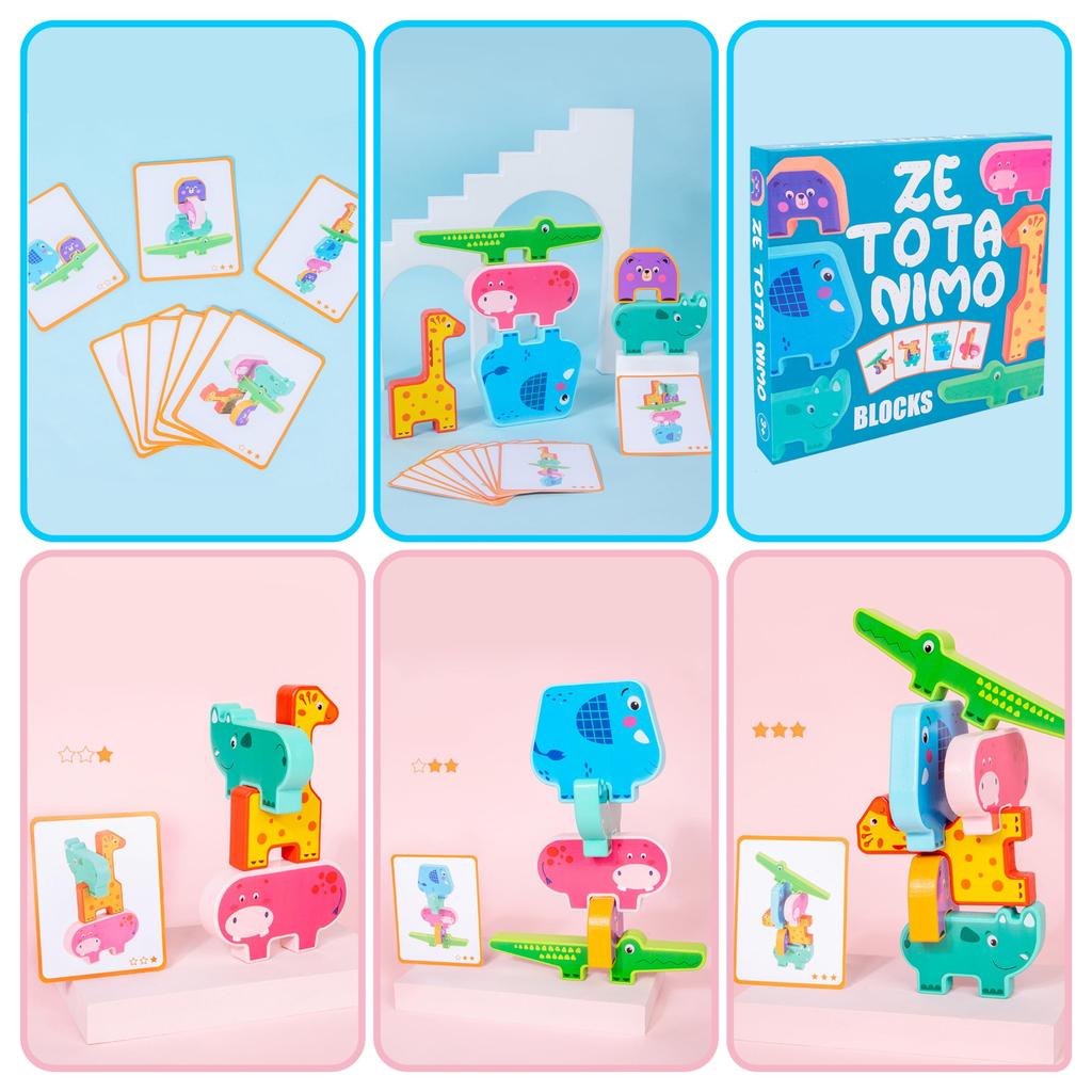 Shinse Building Blocks Animal Balance Game Blocks Wooden Stacking Toy Montessori Educational Toy Concentration Fingertip Training Imagination