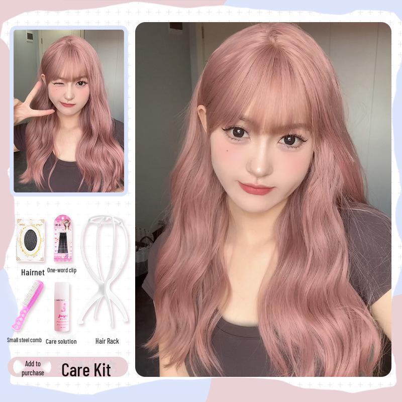 

Длинный кудрявый парик JK Lolita с естественным розовым эффектом - полностью покрывает голову, дизайн, придающий форму лицу