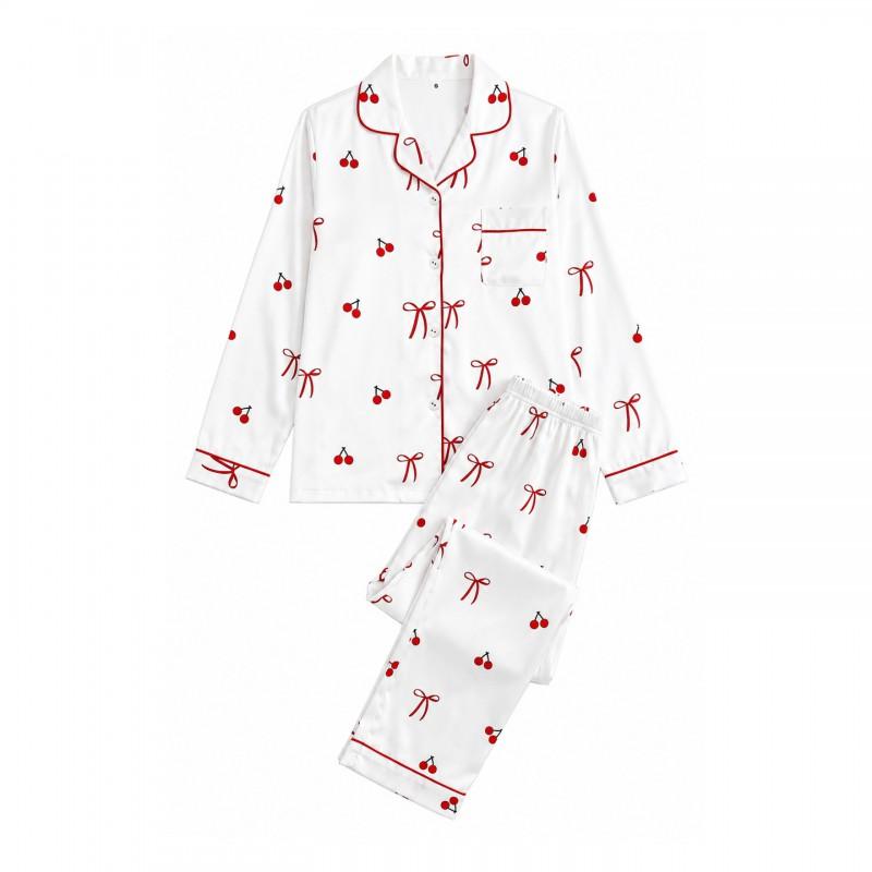 2026 Long Sleeve Cat Pajamas Set Middle-Aged Women Milk Silk Loungewear S-XL