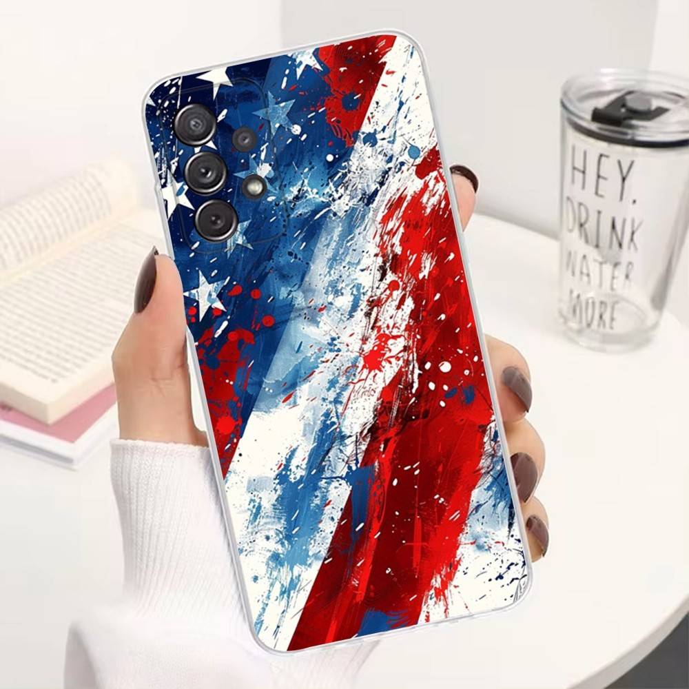 Americans Flag Great Phone Case For Samsung Ultra,FE,A30,71,51,S9,10,20,Lite, S22,23,21,PIus,Transparent, Silicone