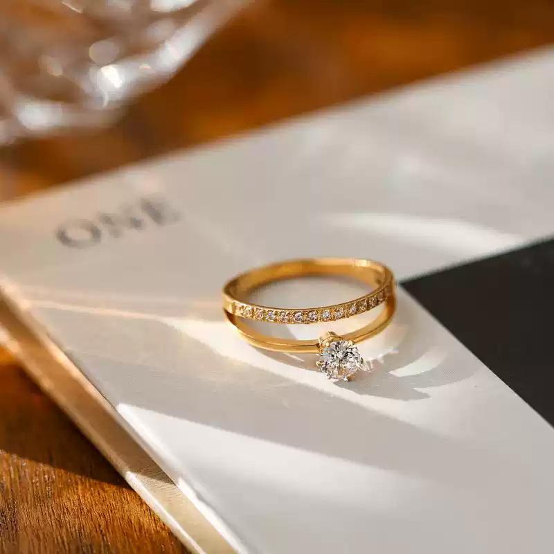 Simple, Light and Luxurious Double-layer Micro-paved Single Titanium Steel Ring, Women's Ring,