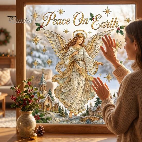 Seasonal Glass Stickers Christmas Window Clings, Removable PVC Decals, Snowy Festive Holiday Wall Decorations for Party Home And Store Bedroom