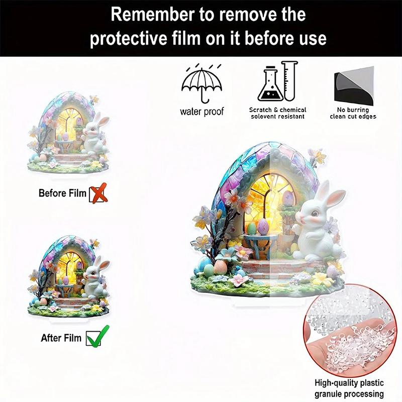 Easter Bunny Ornament Flat Acrylic Ornament Rabbit House Single Desktop Home Office Garden Ornament Yard Decoration Gift