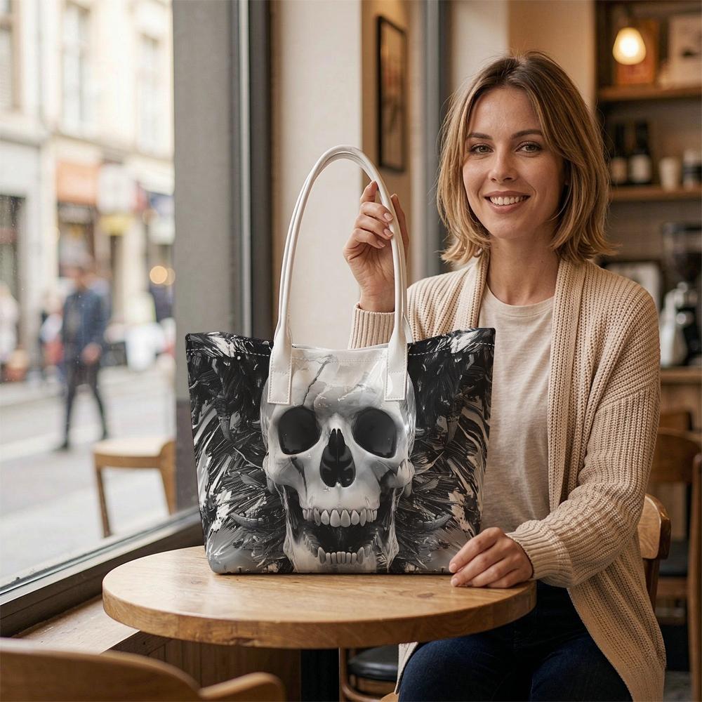Gothic Skull Pattern Tote Bag Trendy Daily Shoulder Bag for Streetwear