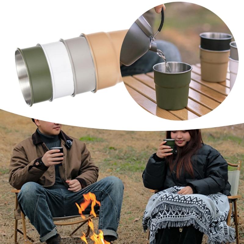300ml Portable Camping Drink Cup Stackable Coffee Cup Tourist Tableware Outdoor Stainless Steel Tea Cup Picnics Utensils