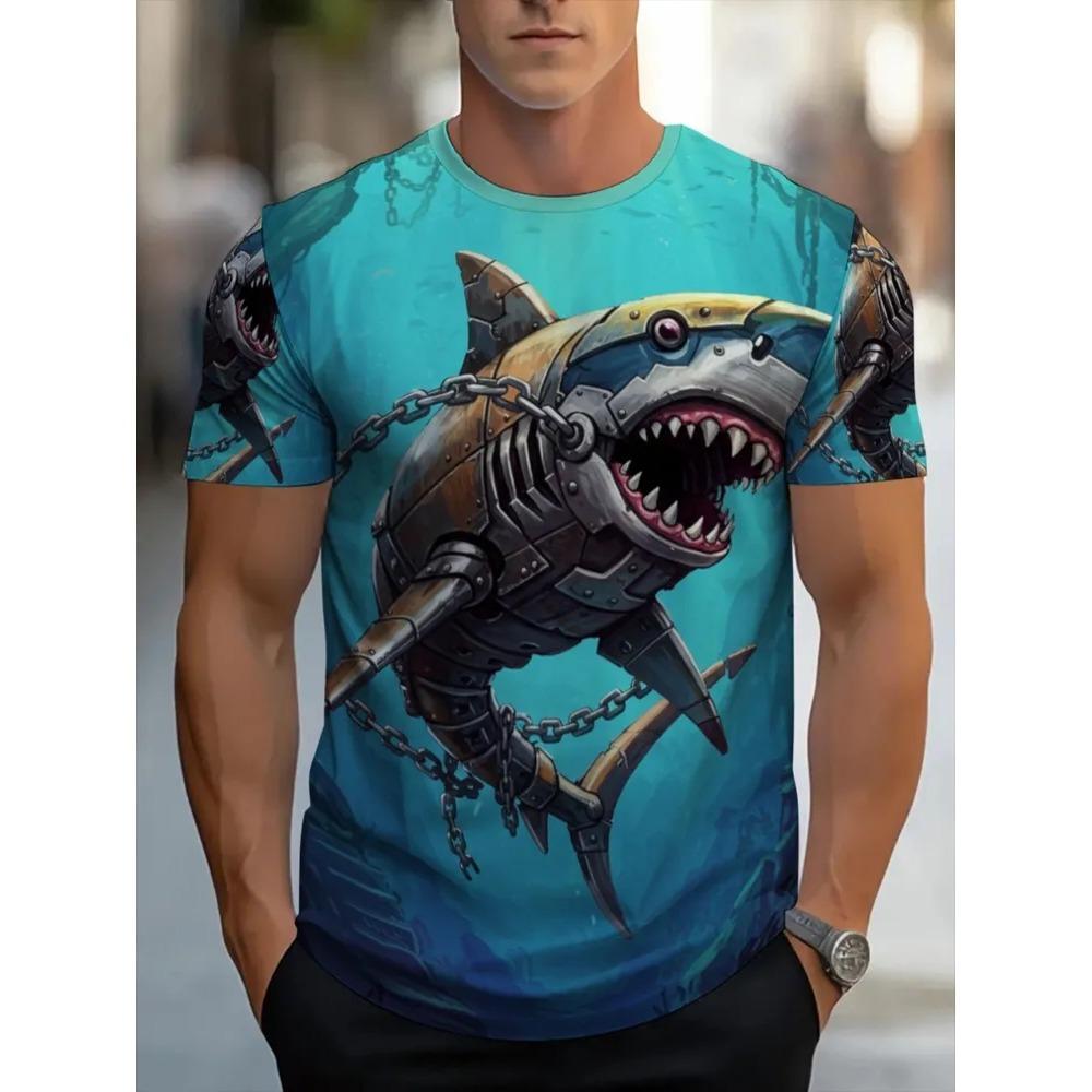 Summer Fashion Comfortable Loose Large T-shirt Animal 3D Printed Casual Breathable Sports Versatile Round Neck Short Sleeved Men's T-shirt