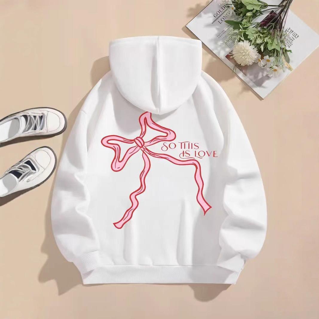 

Ladies Spring Autumn Casual Hooded Long Sleeve Bowknot Printed Pullover Hoodies Sweatshirt Top S