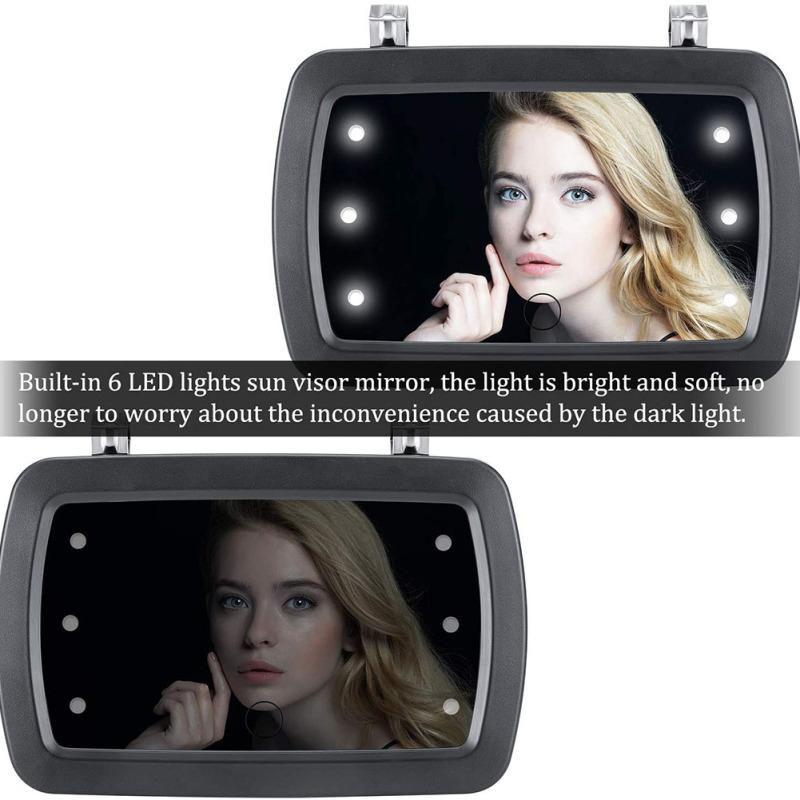 Car Sun Visor Mirror HD LED Makeup Interior Mirror Clip Type Finger Touchscreen Switch Universal