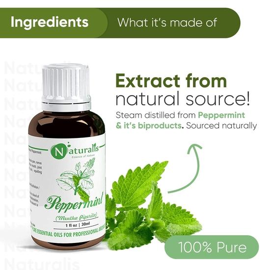 Naturalis Peppermint Essential Oil - Pure Therapeutic Grade Peppermint Oil For Hair, Skin Care, Steaming, Diffuser - 30Ml