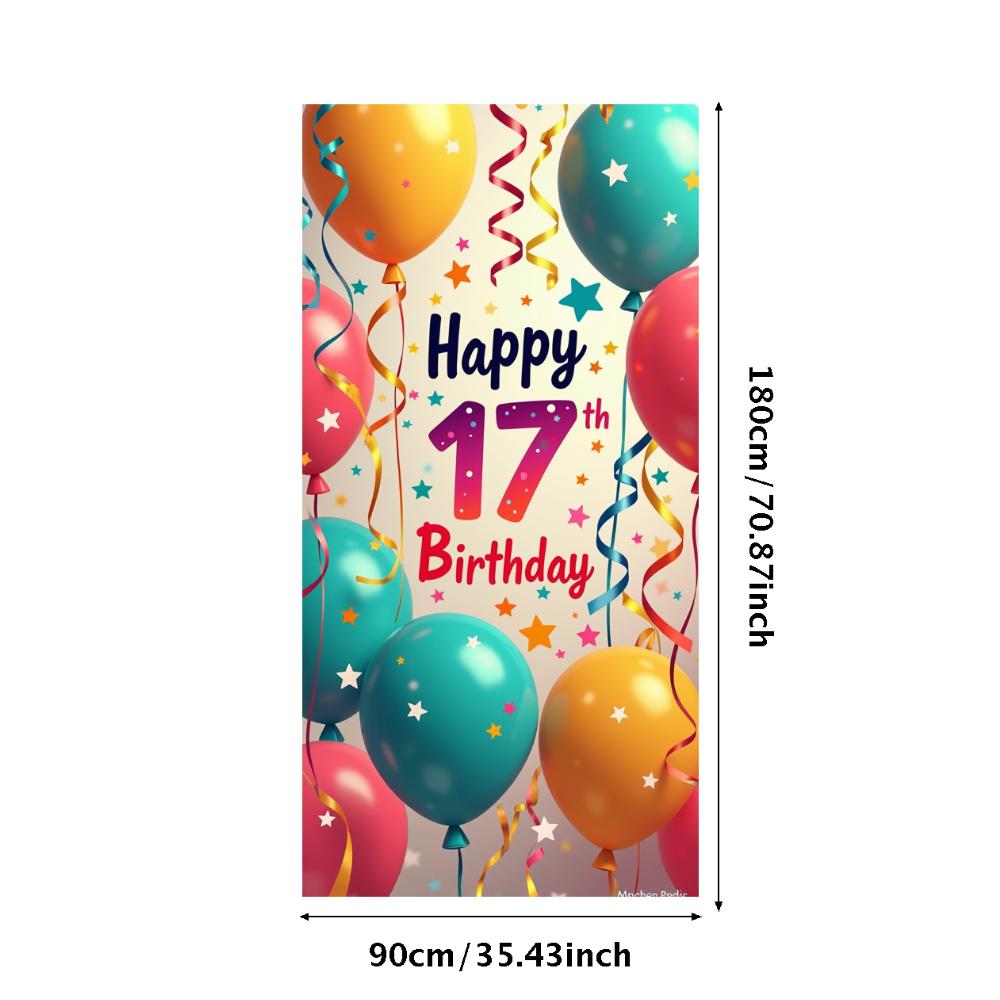 17th Happy Birthday Backdrop Banner Birthday Cake Balloon Gift Photography Background Event Festive Decoration Party Supplies