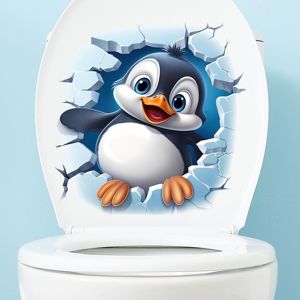 Süßer 3D durchbrechender Wand-Entenküken-Toilettenaufkleber Selbstklebend Abnehmbar Wasserdicht für Badezimmer Heimdekoration