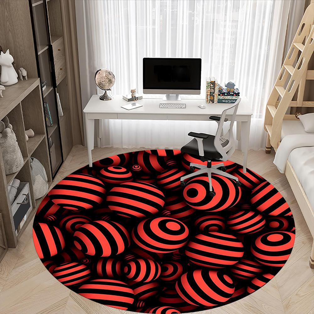1pc Red Black Striped Balls Carpet, Round Non Slip Durable Large Size Office Carpet, Suitable for Office