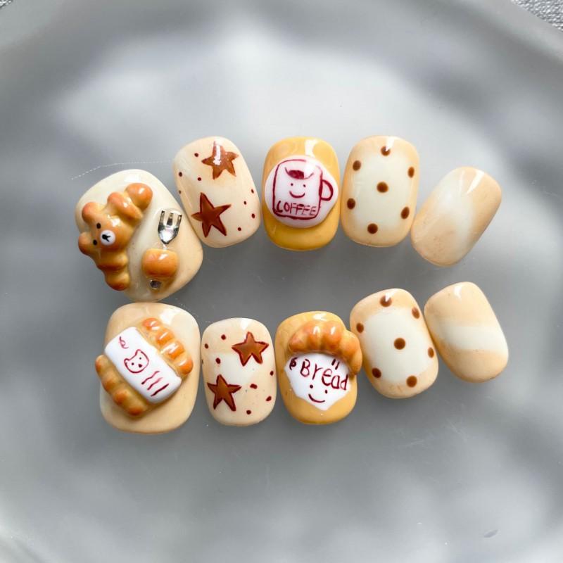 Hand-Painted Press-On Nails Short Square Cat Eye Design Cute Kawaii Style Wearable Nail Tips Women