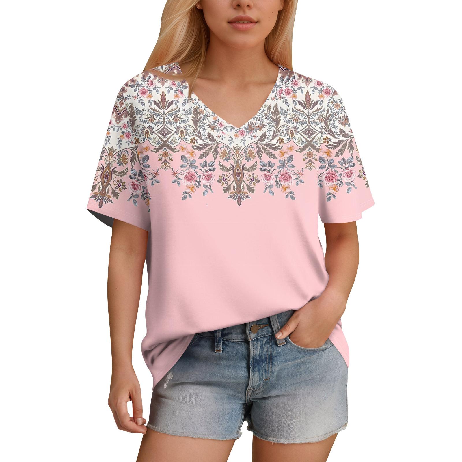 

Женская футболка с v-образным вырезом и коротким рукавом, однотонная повседневная свободная футболка, топ XXL розовый