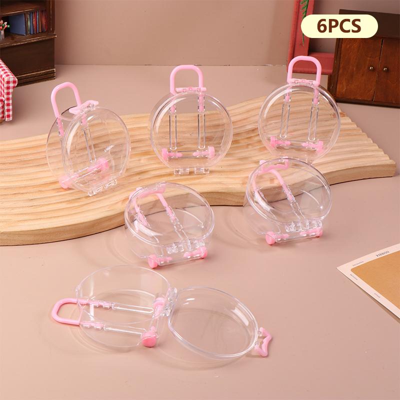 

6 шт. Мини прозрачный круглый чемодан на колесиках для кукол, чемодан для кукольного домика, маленький клатч, украшения для кукольного домика, игрушки A10