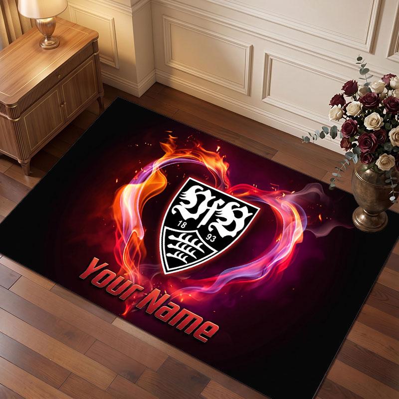 Tappeto in Cristallo Vellutato Personalizzato VfB Stuttgart FC, Stampa Testo Nome Personalizzato, Logo Calcio Morbido Tappetino Antiscivolo Decorazione Casa Regalo