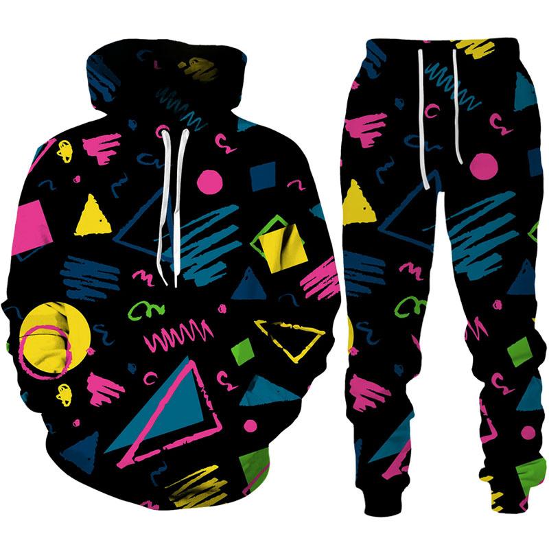 Jar Jeseň Funny Cartoon Abstract 3D Print Tepláková súprava Muži/Dámy Mikina+Nohavice Súprava na behanie Pár Oblečenie Hip Hop Oblečenie