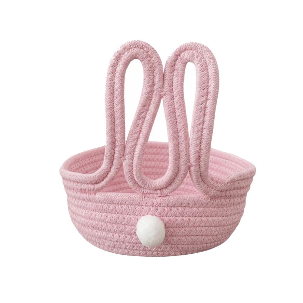 Cotton Rope Rabbit Storage Basket Cute Bunny Desktop Size Woven Storage Basket Cartoon Design Woven Texture Organizer Basket розовый