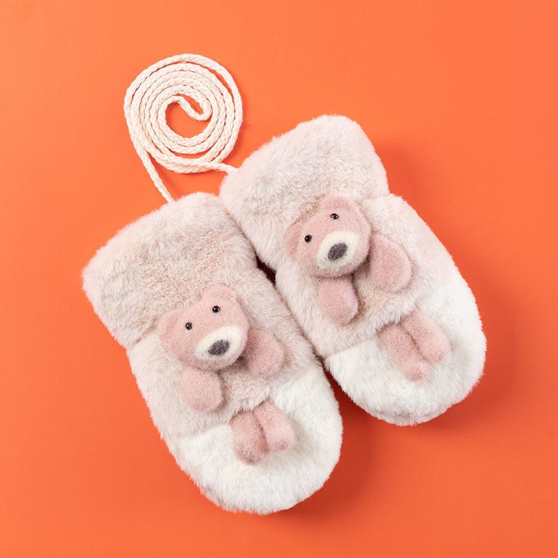 Spot warm children's gloves wholesale, cartoon imitation rabbit hair warm gloves, double-layer velvet mittens
