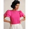 Splicing Chiffon Petal Short Sleeved Round Neck Women's T-shirt Slim Fit and Versatile Casual Top