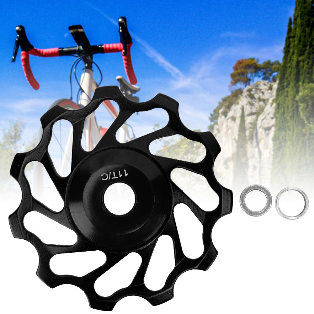 11 Teeth Mountain Bike Ceramics Wheel Rear Derailleur Guide Pulley Roller Bicycle Aluminium Alloy BearingBlack