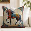 Orange Persian Horse Cushion Cover Natural Linen Organic Fabric Double-Sided Printing Sofa Home Decor Gift Pillow Cover