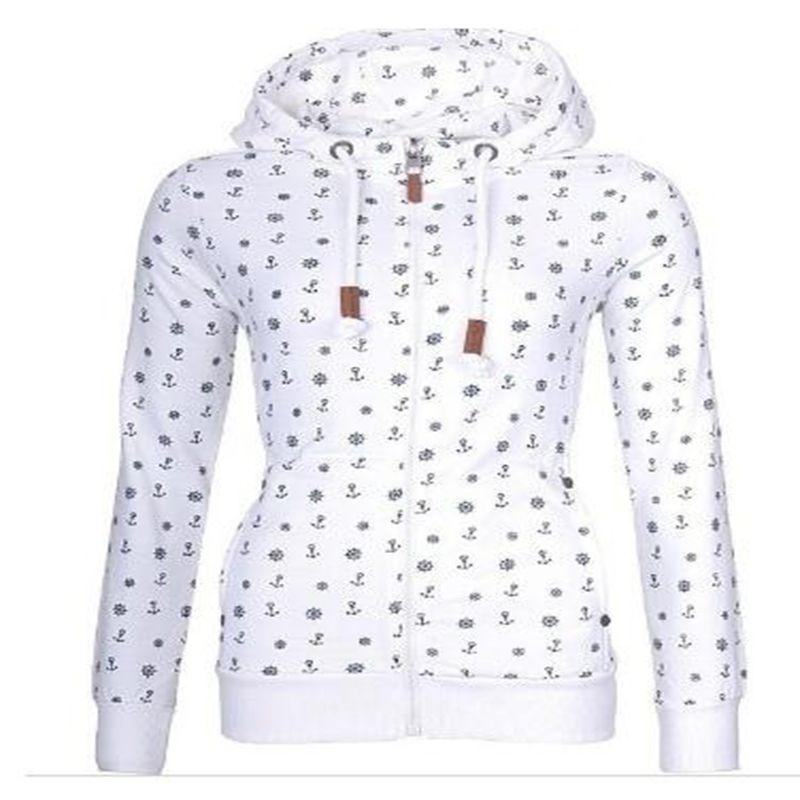 Luxuriöser und weicher Damen-Kapuzenpullover aus Fleece mit Seeanker-Print und Reißverschluss