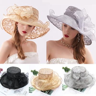 Women's Organza Church  Fascinator Bridal Tea Party Flower Wedding Hat Large Rim Basin Cap
