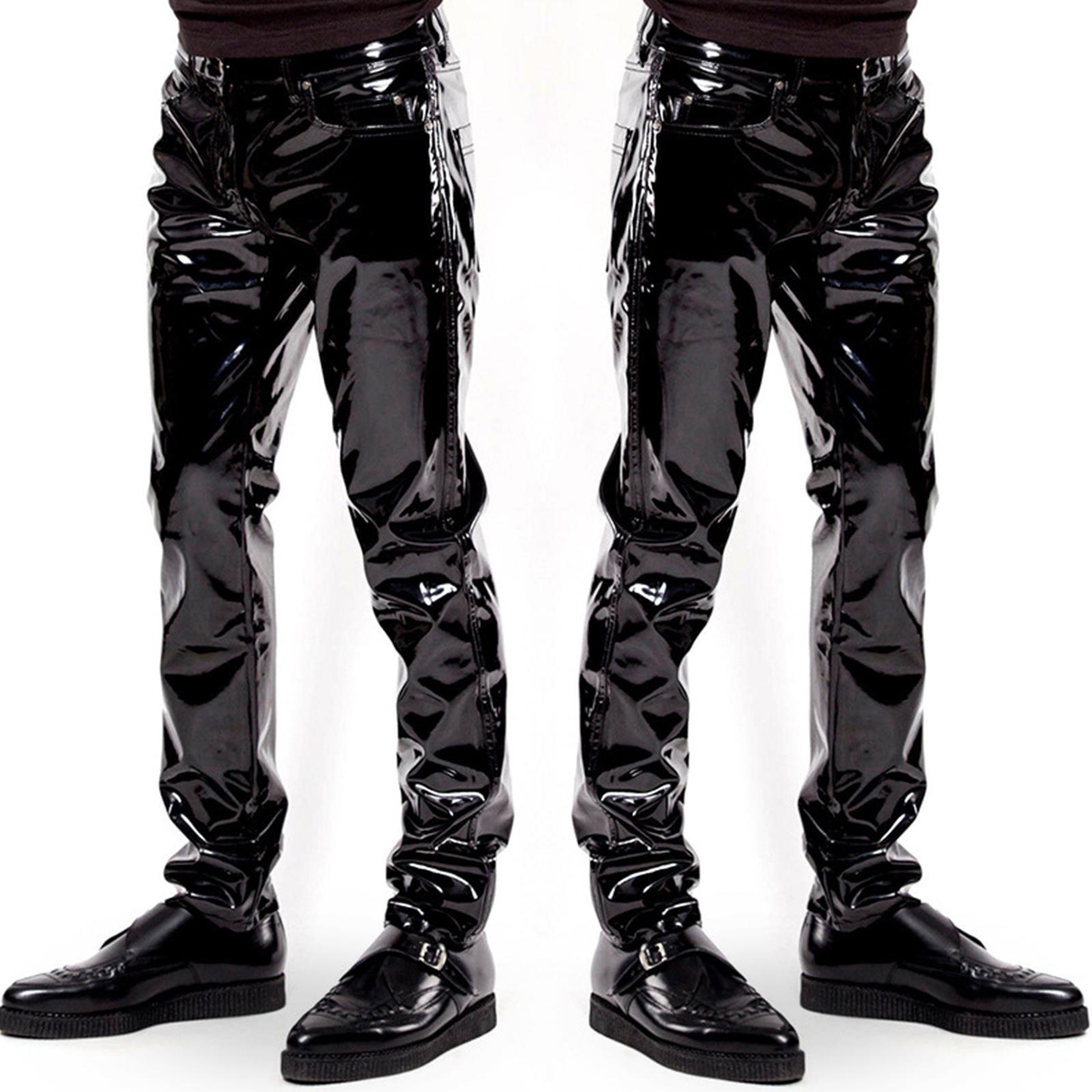 Men Latex Long Pants Shiny Wet