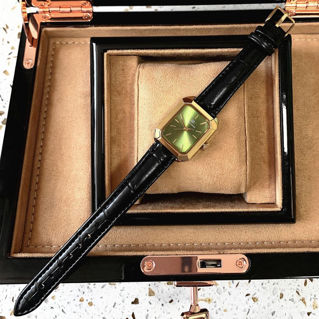 PABLO RAEZ Bestseller Gold Square Women's Watch with Black Leather Strap - Fashionable, Simple, Waterproof, INS Style