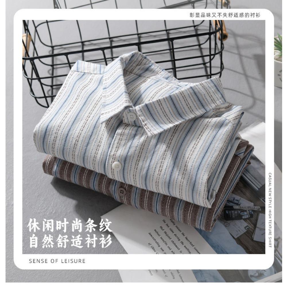 Japanese Fresh and Retro Men Long-sleeved Striped Shirt In Autumn New Style and Versatile Loose and Comfortable Jacket