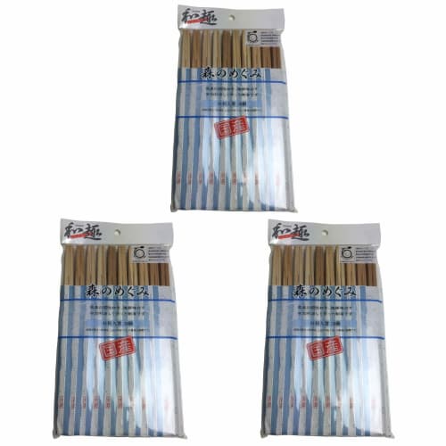 Yamato Bussan Rikyu Chopsticks, Made in Japan, Cedar, Approximately 21cm, Made from Forest Thinnings and Offcuts, 20 Pairs per Pack (3-Pack)