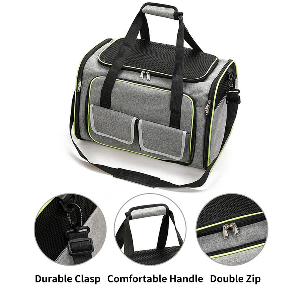 Expandable Pet Carrier Bag With Zip Handle Pockets Foldable Cat Carrier Travel Bag Breathable Mesh Carrier Bag Outdoor