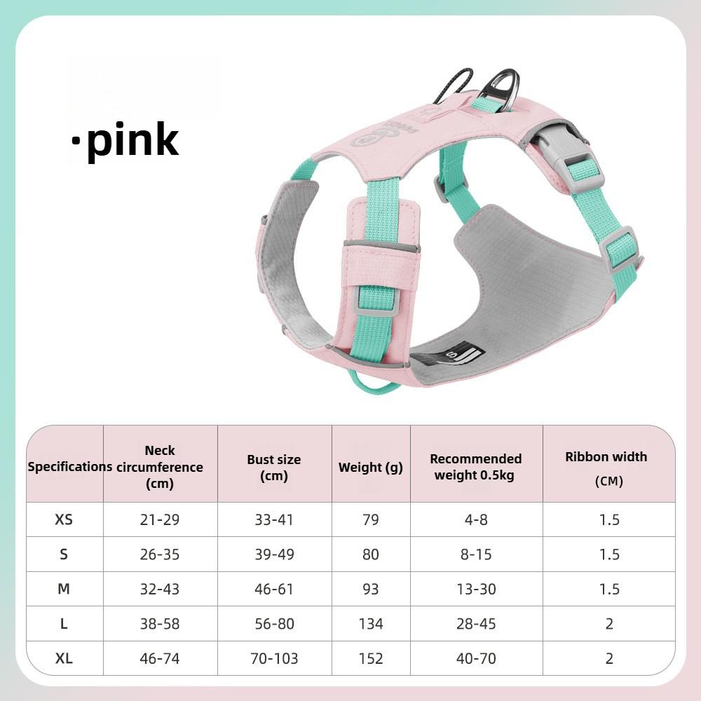 

Light Weight Dog Chest Back Outdoor Dog Chest Strap Against Yarn-dyed Belt Pet Traction Speed DryPrevent Break Away Breathable XS рожевий