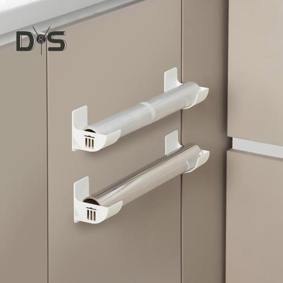 1 Pair Kitchen Storage Rack Organizer Drill-Free Installation Wall-Mounted Multi-Purpose Shelf Plastic Wrap Trash Bags Organizer