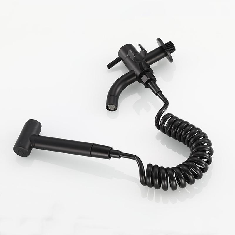 Robinet de duș de baie din alamă neagră, robinet de baie, robinet de baie cu apă rece și cap de duș manual, set de duș negru montat pe perete, set de duș pentru baie