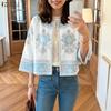 ZANZEA Women Ethnic Print Casual Open-front 3/4 Sleeve Loose Cardigan Blouse