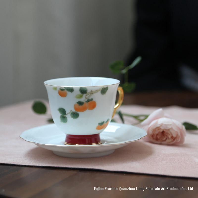 Hand-Painted Underglaze Ceramic Coffee Cup and Saucer Set - Light Luxury Gift Box 200ML