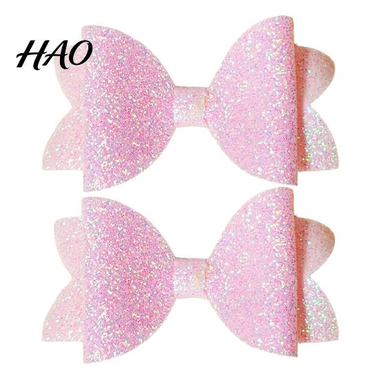 Glitter Bow Hair Clips for Girls 2Pcs Solid Color Clip Girls, Double Layer Sparkling Decorative Toddlers Hairpin, Accessory with Non-Slip Grip