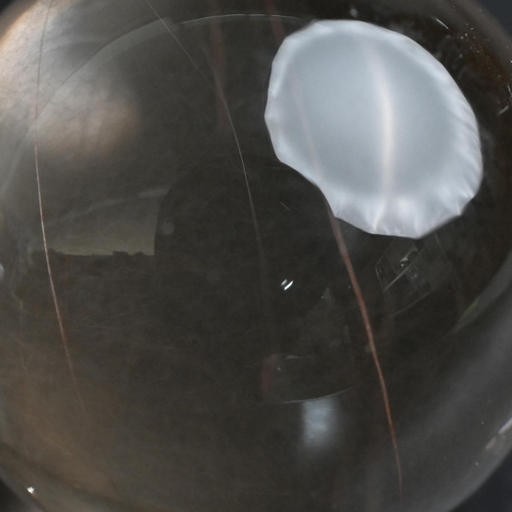 Eigado Smoky Rutilated Quartz Gold Needle Good Luck in Money and Power Amulet Sphere, 37mm, 72g, Quartz, Work, Stone,