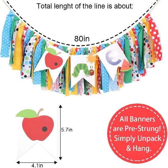 Caterpillar High Chair Banner - Very Hungry Caterpillar 1st Birthday Banner, Photo Backdrop for Baby's 1st Birthday Party Decorations