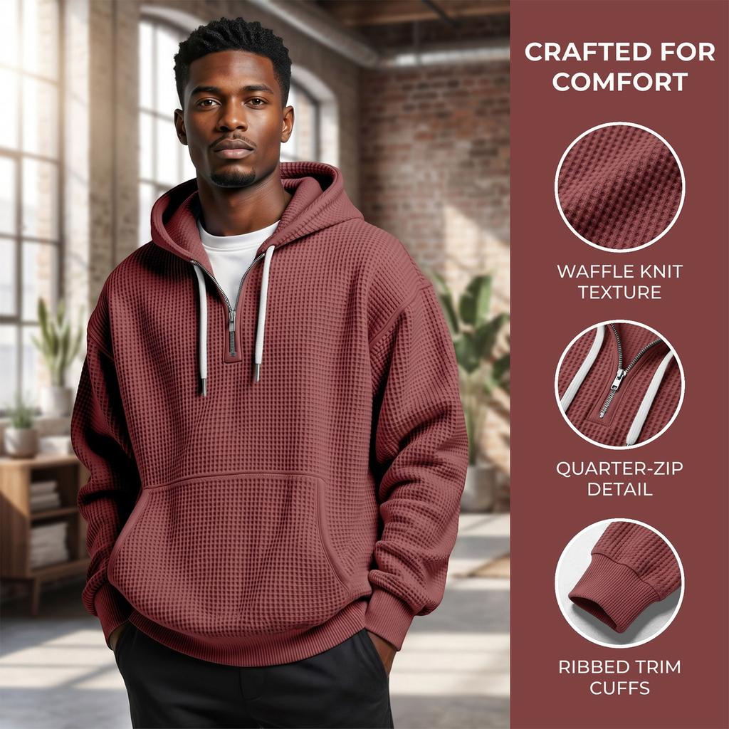 Men's Half Zip Hoodie Knit Color Casual Sweatshirt