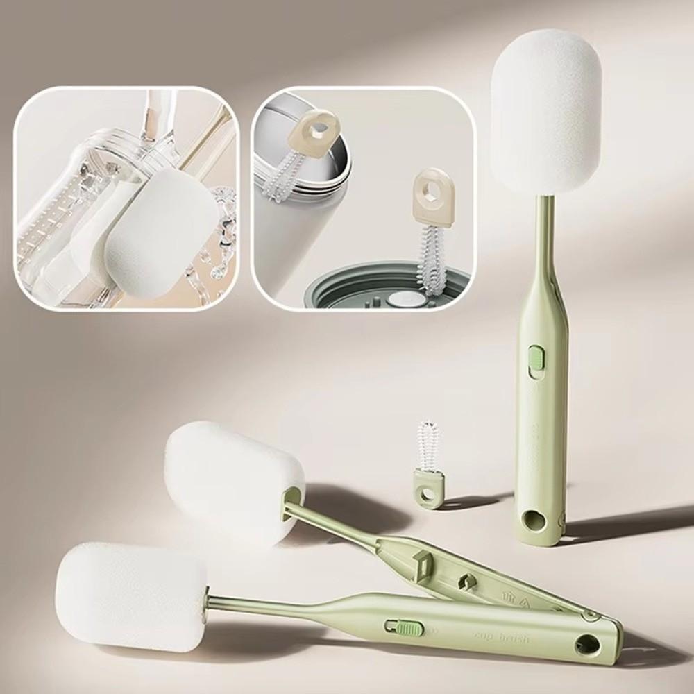 

3 в 1 Щетка для чашек Двойная головка щетки Щетка для деталей крышки чашки Инструмент для чистки кухни зелёный