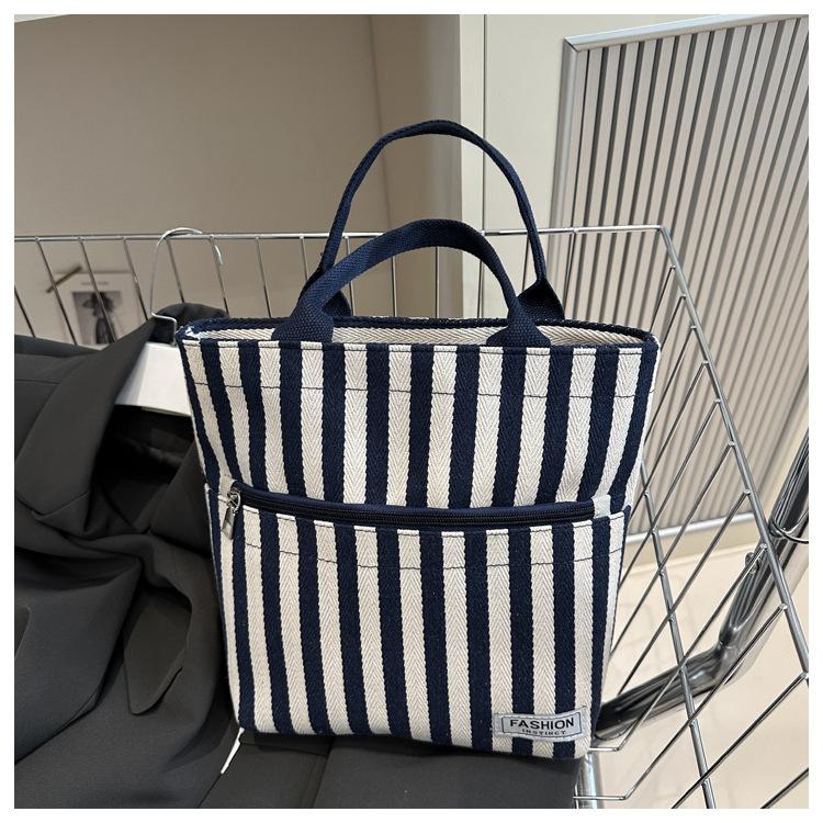 

Вместительная холщовая сумка-тоут с контрастными полосками, женская, новая коллекция весна 2025, модная сумка-шоппер на плечо для мамы синий