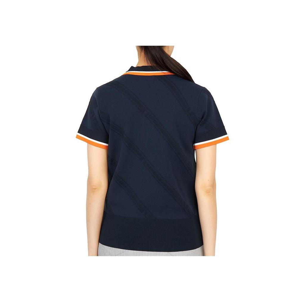 J.LINDEBERG Fitted Straight-Leg Polo Collar Twill Printed Short Sleeve T-Shirt Women Tops Navy-Blue AWKW08148-6855