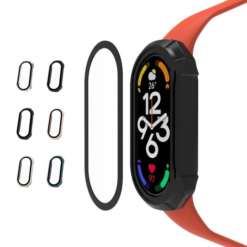 2 In 1 Tempered Glass Film + for Case Screen Protector Full Coverage Cover PC Frame for Shell Watch Housing For Mi Band