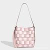 Vacation Style Niche Woven Bucket Bag, Women's New Fashionable Black and White Grid Single Shoulder Bag, Crossbody Bag, Large Capacity